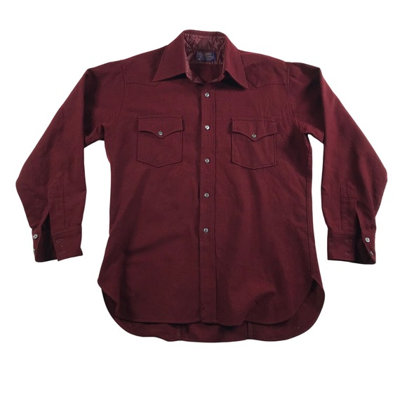 Pendleton Other - Pendleton Mens Large Burgundy Red Wool Western Pearl Snap Shirt Made in USA